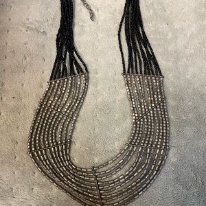 Silver and black beaded statement necklace